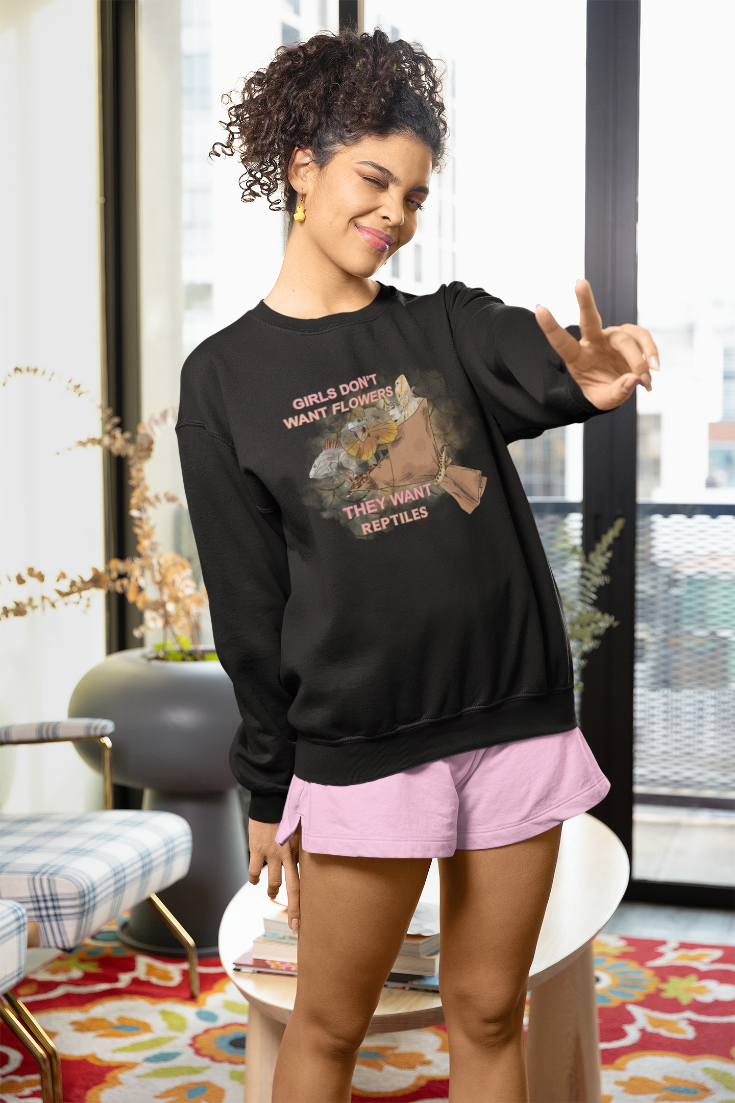 Girls Don't Want Flowers They Want Reptiles Crewneck Sweatshirt