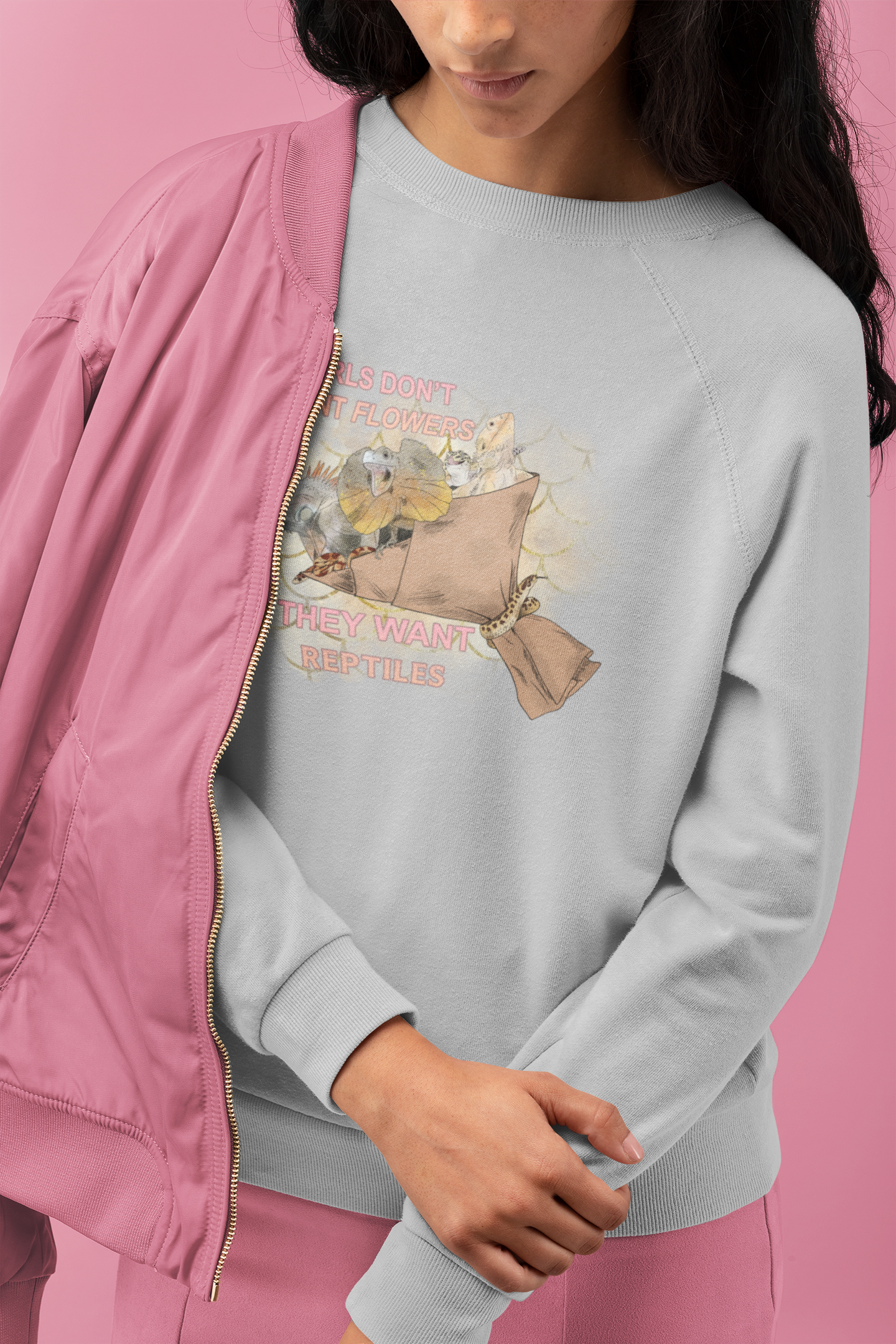 Girls Don't Want Flowers They Want Reptiles Crewneck Sweatshirt