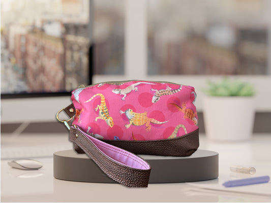 Handcrafted Pink Beardie Dot Wristlet or Pouch