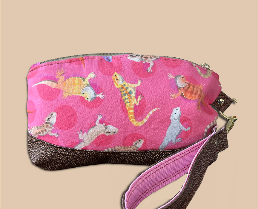 Handcrafted Pink Beardie Dot Wristlet or Pouch